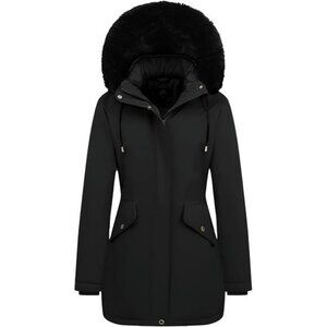 Women's Winter Down Coat Thicken Fleece Lined Black